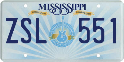 MS license plate ZSL551