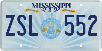 MS license plate ZSL552