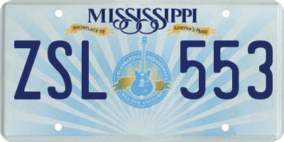 MS license plate ZSL553