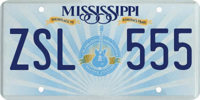 MS license plate ZSL555