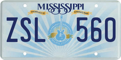 MS license plate ZSL560