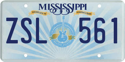 MS license plate ZSL561