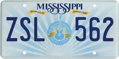 MS license plate ZSL562