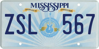 MS license plate ZSL567