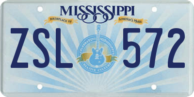 MS license plate ZSL572