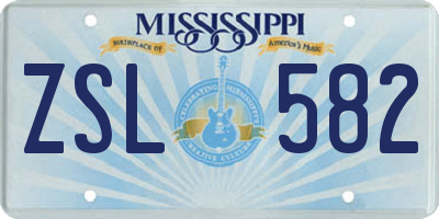 MS license plate ZSL582