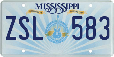 MS license plate ZSL583