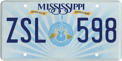 MS license plate ZSL598