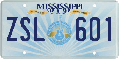 MS license plate ZSL601