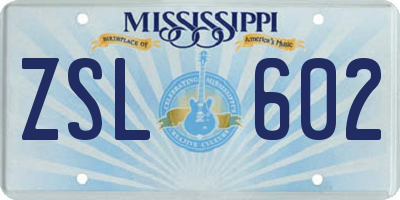 MS license plate ZSL602