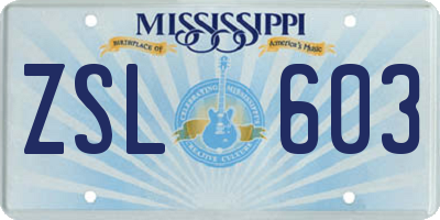 MS license plate ZSL603