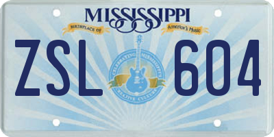 MS license plate ZSL604