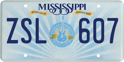 MS license plate ZSL607