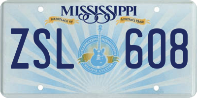 MS license plate ZSL608