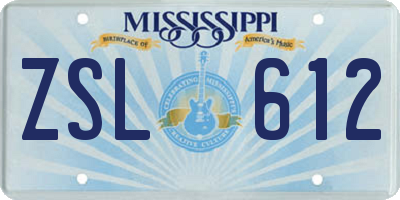MS license plate ZSL612