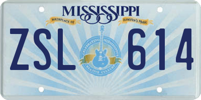 MS license plate ZSL614