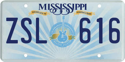 MS license plate ZSL616