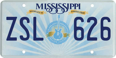 MS license plate ZSL626