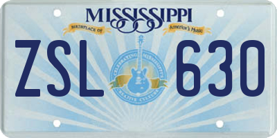 MS license plate ZSL630