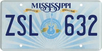 MS license plate ZSL632