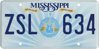 MS license plate ZSL634