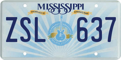 MS license plate ZSL637