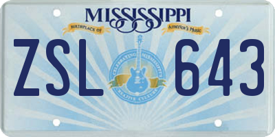 MS license plate ZSL643
