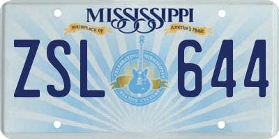 MS license plate ZSL644