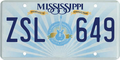 MS license plate ZSL649