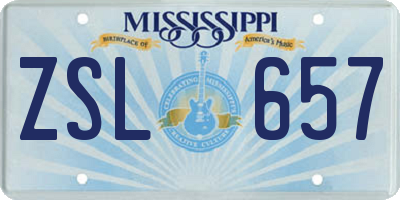 MS license plate ZSL657