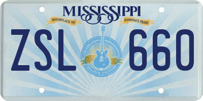 MS license plate ZSL660