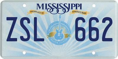 MS license plate ZSL662