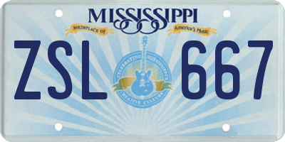 MS license plate ZSL667