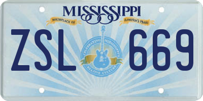 MS license plate ZSL669