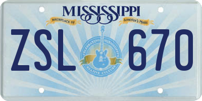 MS license plate ZSL670