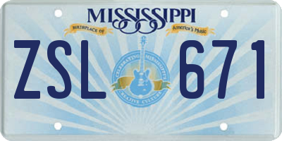 MS license plate ZSL671
