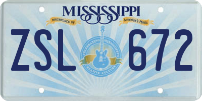 MS license plate ZSL672