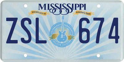 MS license plate ZSL674