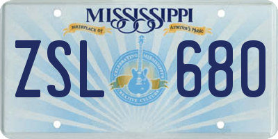 MS license plate ZSL680