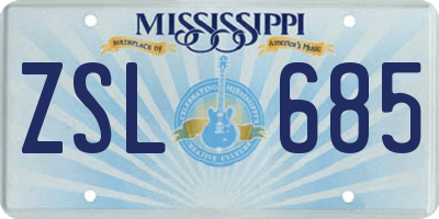 MS license plate ZSL685