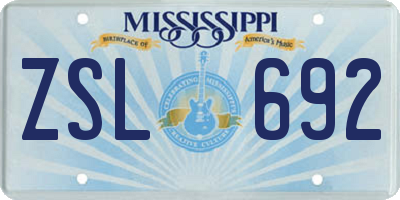 MS license plate ZSL692
