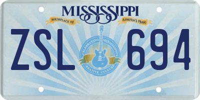 MS license plate ZSL694