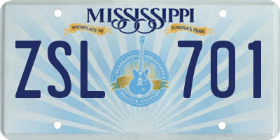 MS license plate ZSL701