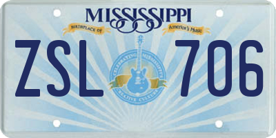 MS license plate ZSL706