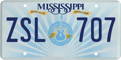 MS license plate ZSL707