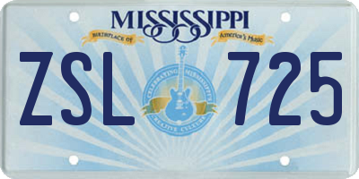 MS license plate ZSL725