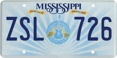 MS license plate ZSL726