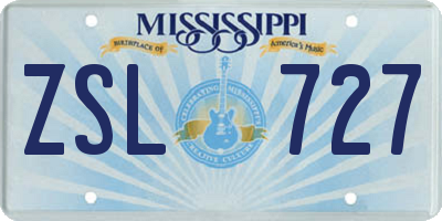 MS license plate ZSL727