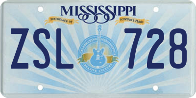 MS license plate ZSL728