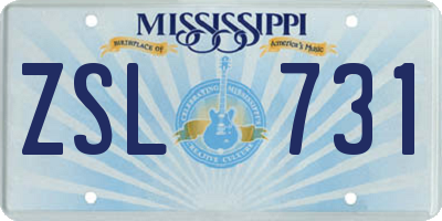 MS license plate ZSL731